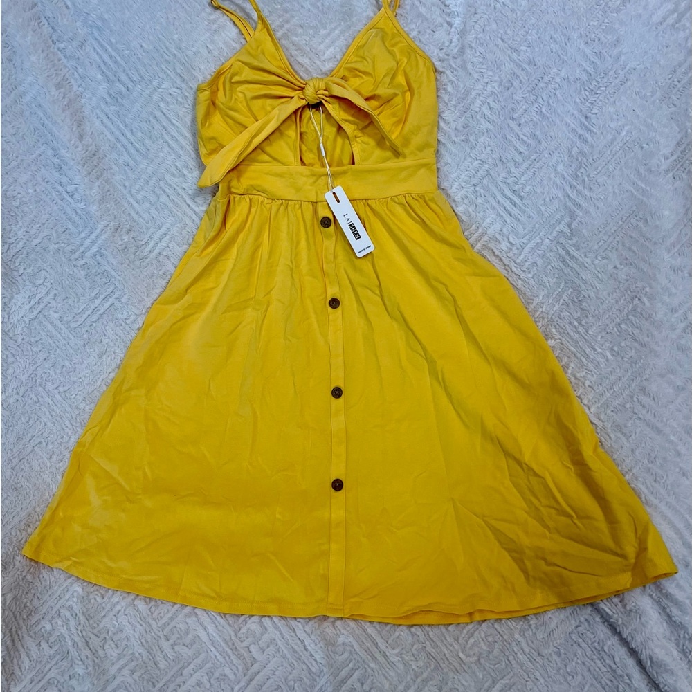 Yellow Tie-Front Sundress with Button Front